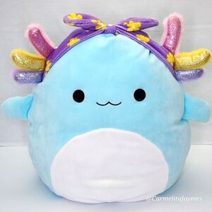 🐣 IRINA 🦎14" Blue Axolotl w Purple Floral Bandana Easter 2024 Squishmallow NWT